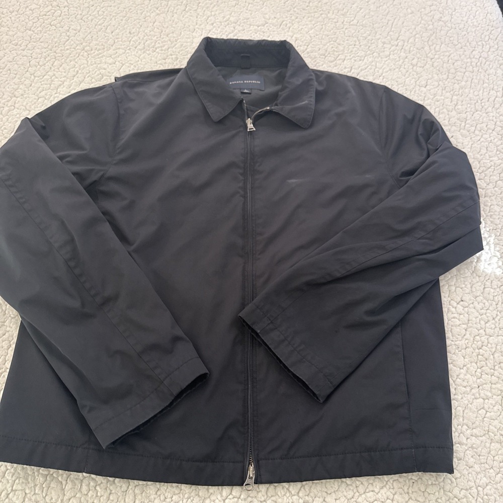 Men's Banana Republic Black Windbreaker Full Zip Jacket Size L Preppy Casual